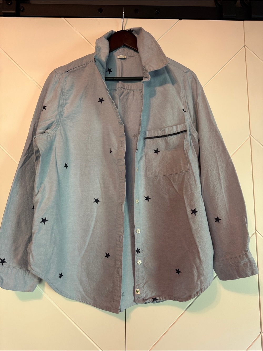 Aerie Light Blue Star Print Button-Up Shirt - Picture 1 of 1